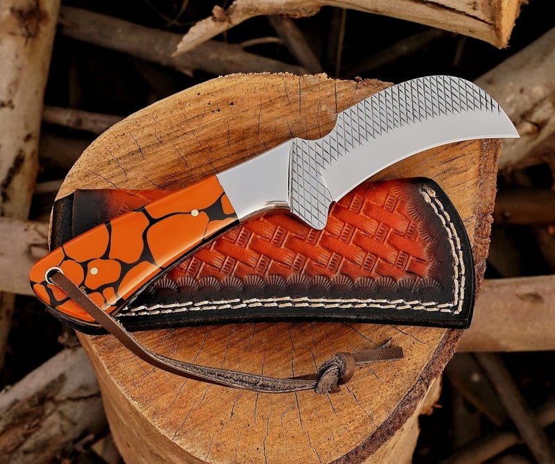 BE BREAK EDGE Farrier Rasp Steel Hawkbill Knife, Fixed Blade Full Tang, Leather Sheath, Wire Skinning Utility Knife for Lineman - Image 3